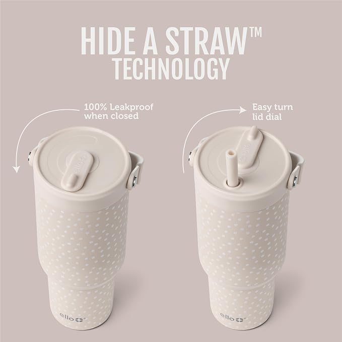 Ello Oasis Go+ 26oz Tumbler with Top Handle and Retracting Straw | Reusable Insulated Stainless Steel Cup, 100% Leakproof Water Bottle, 24 Hours Cold, Cup Holder Friendly For Travel | Wild Dot - Image 2