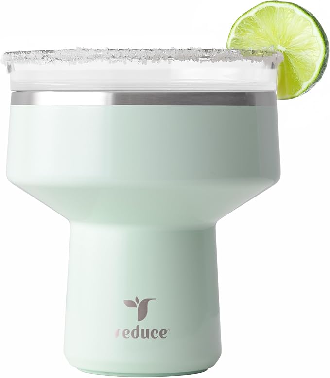 REDUCE Saltini 16 oz Cocktail Tumbler - Insulated Margarita Tumbler with Lid - Keeps Drinks Cold for 10 Hours - 360 Sippable Martini Glass Alternative - Shatterproof, Perfect for Parties - Sea Glass by Reduce