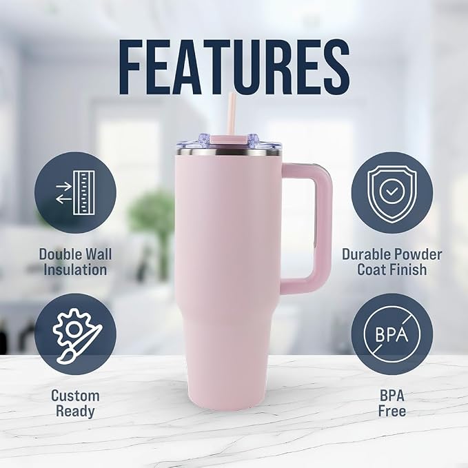 Hogg Big Swig 40 oz Tumbler with Handle and Straw - Light Pink, 40oz Insulated Stainless Steel, Water Tumbler with Straw, Water Cup with Handle, Versatile Leak Proof Lid - Image 6