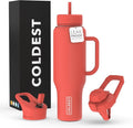 Coldest Tumbler with Handle and Straw - 100% Leak Proof Insulated Tumbler with Lid and Straw (3 Lids) - Stainless Steel Tumblers for Women & Men - Cup Holder Friendly Base, 46 oz (Crimson Red) by Coldest