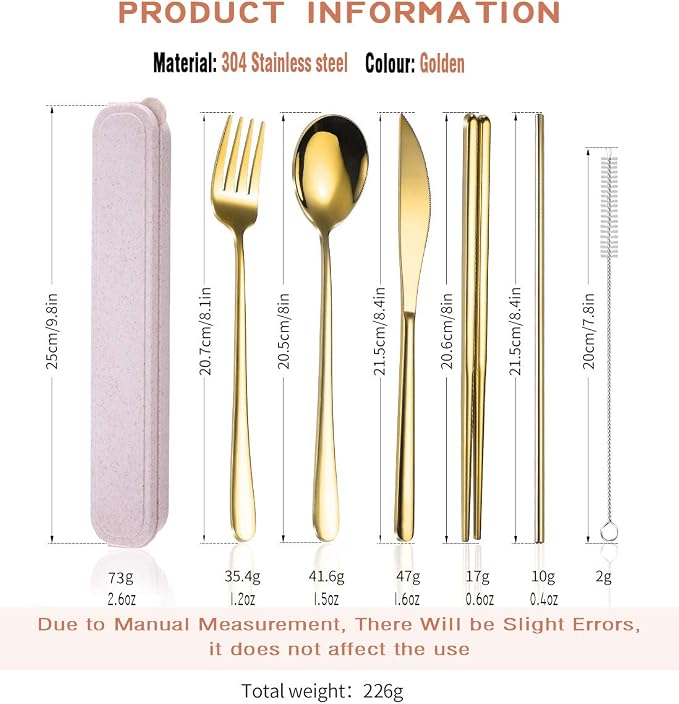 AARAINBOW 6 Pieces 18/8 Stainless Steel Flatware Set Portable Reusable Cutlery - Image 3