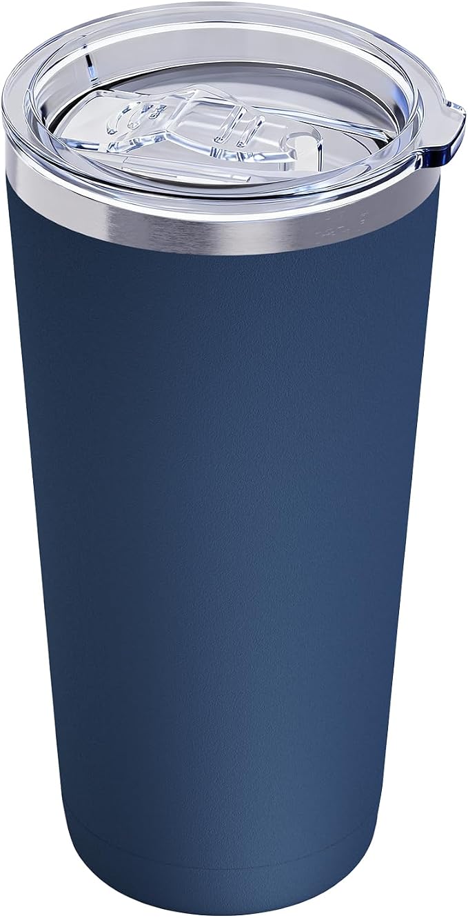 GGQ 20oz Travel Coffee Tumbler Food-Grade 304 Stainless Steel Vacuum Insulated Double Wall Leak-Proof Lid Reusable Straw Hot and Cold Drinks Cup Holder Friendly (Navy Blue) by GGQ