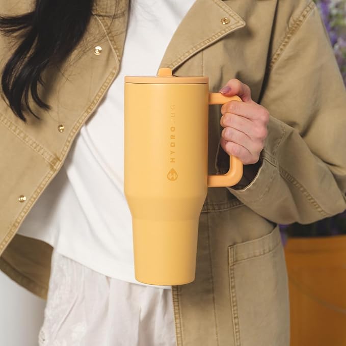HydroJug Traveler - 32 oz Water Bottle with Handle & Flip Straw - Fits in Cup Holder, Leak Resistant Tumbler-Reusable Insulated Stainless Steel & Rubber Base - Gifts for Women & Men, Marigold - Image 4