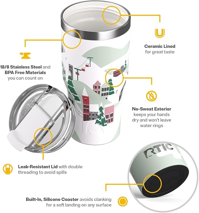 RTIC 20oz Essential Tumbler with Lid, Ceramic Lined, Insulated, Stainless Steel, Metal, Double Wall Vacuum-Insulation, Travel Cup for Iced Coffee, Tea, Hot and Cold Drink, Apres Ski - Image 4