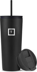 IRON °FLASK Classic Tumbler - Vacuum Insulated Stainless Steel Water Bottle, Double Walled, Drinking Cup, Insulated Travel Mug (Midnight Black, 24 oz Solid Lid) by IronFlask