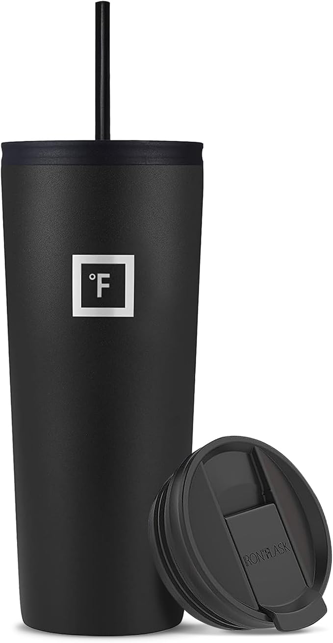 IRON °FLASK Classic Tumbler - Vacuum Insulated Stainless Steel Water Bottle, Double Walled, Drinking Cup, Insulated Travel Mug (Midnight Black, 24 oz Solid Lid) by IronFlask