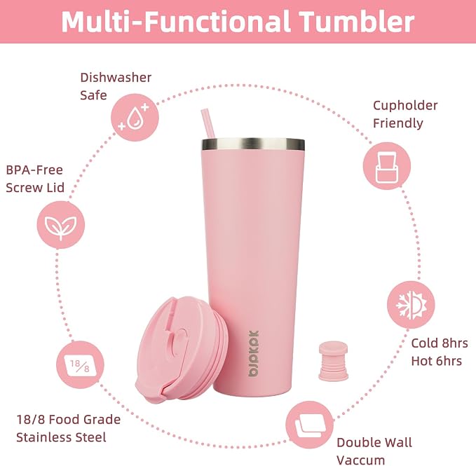 BJPKPK 26oz Tumbler With lid And Straw Stainless Steel Travel Coffee Mug Insulated Tumblers Cups,Light Pink - Image 3
