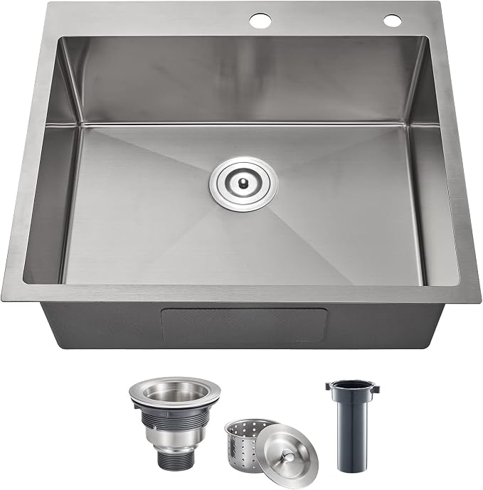 POPFLY 25×18 Inch Drop in Kitchen Sink, 18 Guage Stainless Steel 9 Inch Deep by POPFLY