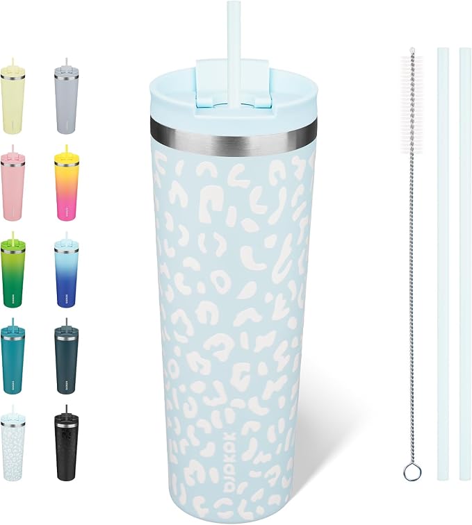 BJPKPK 30oz Tumbler With lid And Straw Stainless Steel Travel Coffee Mug Insulated Tumblers Cups,Light Blue Leopard by BJPKPK