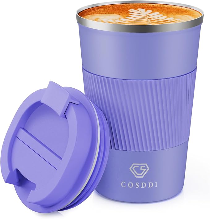 CS COSDDI 12 oz Stainless Steel Vacuum Insulated Tumbler - Coffee Travel Mug Spill Proof with Lid - Coffee Cups for Keep Hot/Ice Coffee,Tea and Beer (purple) by CSCOSSDI