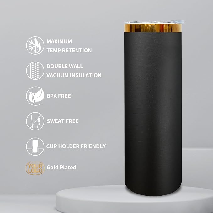 20 oz Skinny Tumblers Stainless Steel Tumbler with Lid and Straw Double Wall Vacuum Insulated Coffee Mug 20oz Powder Coated Cup for Hot and Cold Drinks(Black,1 pack) - Image 5