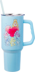 Silver Buffalo Care Bears Watercolor Featuring Tenderheart, Cheer, Grumpy, Funshine, Bedtime, Share Bear Double Walled Stainless Steel Tumbler w Handle & Straw, Fits in Standard Cup Holder, 40 Ounces by SilverBuffalo