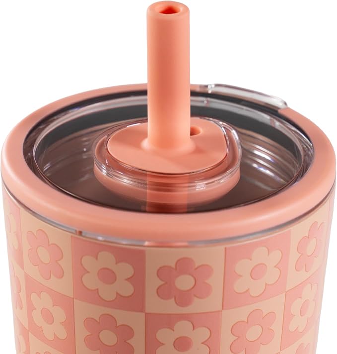 HydroJug Everyday Tumbler 14 oz – Ceramic-Lined Insulated Tumbler with Straw and Soft-Touch Lid, Cup Holder Friendly, Double-Wall Vacuum Insulation, Reusable Travel Cup – Daisy Checkers - Image 3