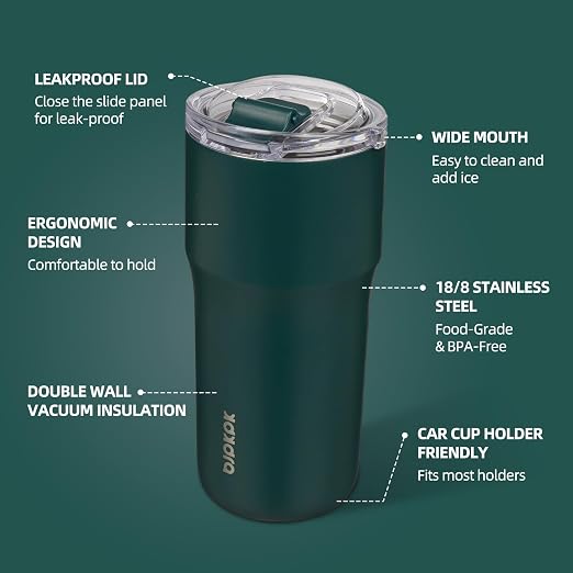 BJPKPK Insulated Tumbler,20oz Stainless Steel Tumbler with lid,Double Wall Travel Coffee Mug Thermal Cup,Keep Drinks Cold and Hot,Dark Green - Image 2