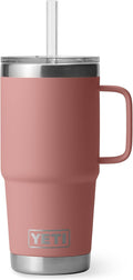 YETI Rambler 25 oz Tumbler with Handle and Straw Lid, Travel Mug Water Tumbler, Vacuum Insulated Cup with Handle, Stainless Steel, Sandstone Pink by YETI