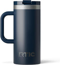 RTIC 16oz Road Trip Travel Mug with Lid and Handle, Ceramic Lined, Insulated, Stainless Steel, Metal, Double Wall Vacuum-Insulation, Portable Coffee, Tea Cup for Hot and Cold Drink, Navy by RTIC