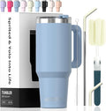 40 oz Tumbler with Handle,Tumbler with Lid and Straw,Double Wall Insulated Cup Stainless Steel Travel Mug(Cold for 34 Hours),Water Bottle for Iced Tea,Coffee,Cold Beverages(Smog Blue) by Watersy