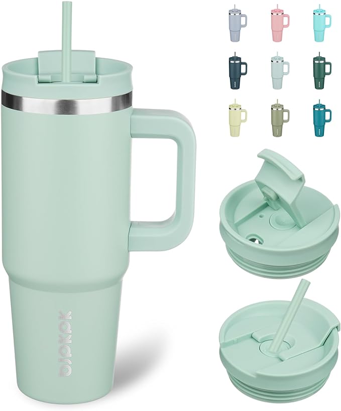 BJPKPK Insulated Tumblers With Handle And Straw 30 oz Stainless Steel Tumbler Cups With Lid,Pistachio Green by BJPKPK