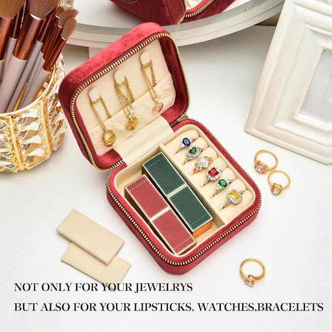 Travel Jewelry Case, Small Plush Velvet Jewelry Box - Image 5