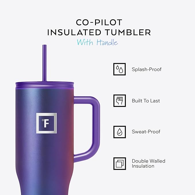 IRON °FLASK Co-Pilot Insulated Mug w/Straw & Flip Cap Lids - Cup Holder Bottle for Hot, Cold Drink - Leak-Proof - Water, Coffee Portable Travel Mug - Cashmere Cream, 40 Oz - Image 2