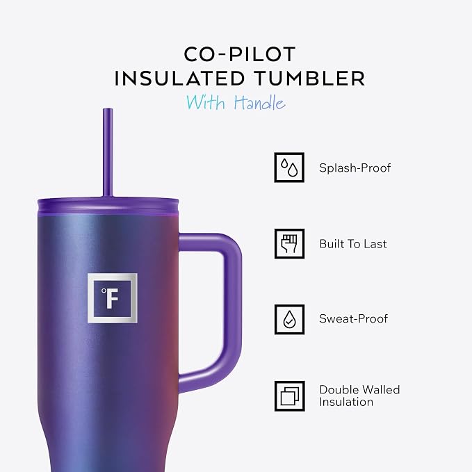 IRON °FLASK Co-Pilot Insulated Mug w/Straw & Flip Cap Lids - Cup Holder Bottle for Hot, Cold Drink - Leak-Proof- Water, Coffee Portable Travel Tumbler - Fire Red, 40 Oz - Image 2