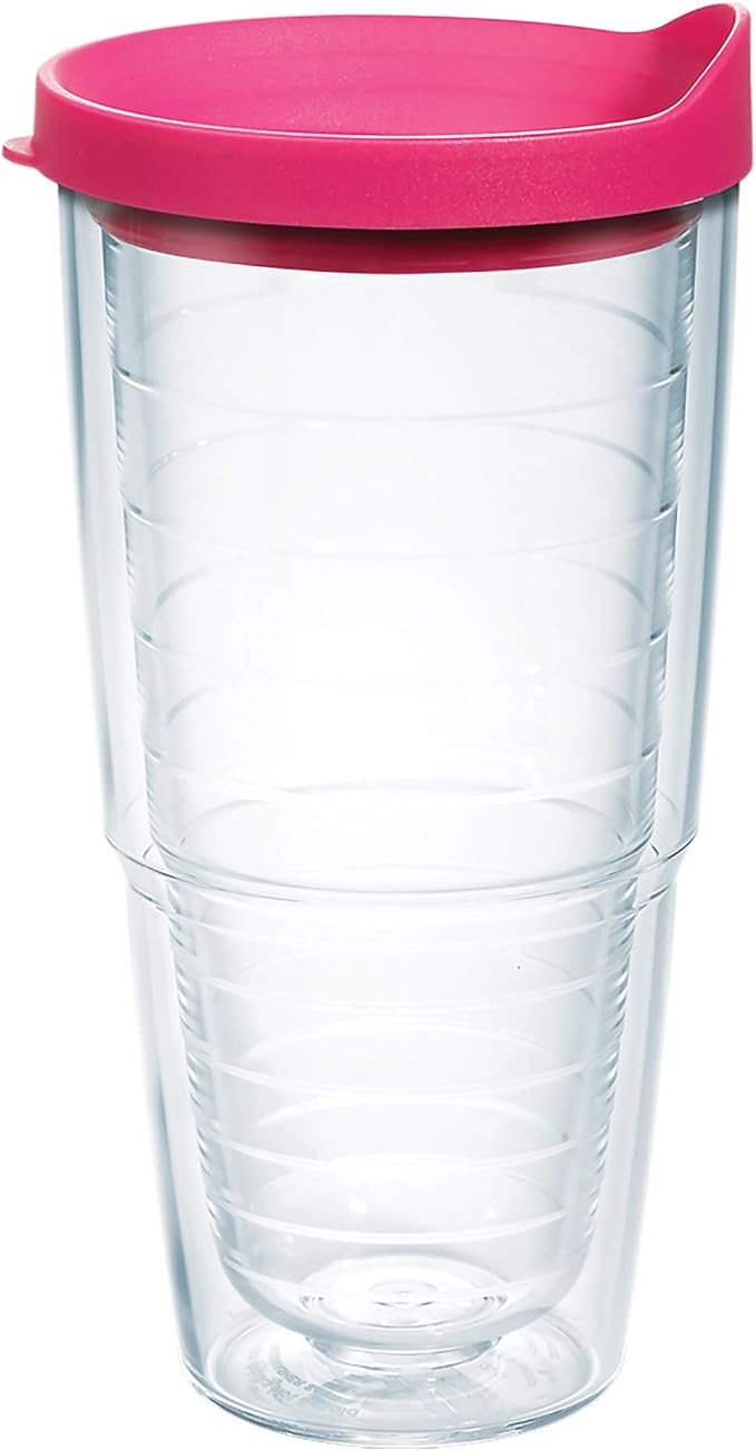 Tervis Clear & Colorful Lidded Made in USA Double Walled Insulated Tumbler Travel Cup Keeps Drinks Cold & Hot, 24oz, Fuchsia Lid by TervisTumblerCompany