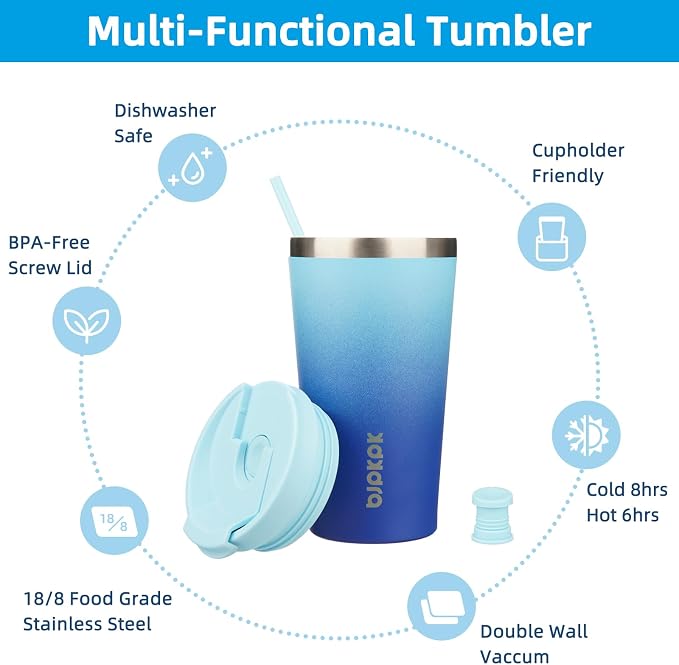 BJPKPK 18oz Insulated Tumbler With lid And Straw Stainless Steel Tumblers Travel Coffee Mug Reusable Thermal Cup,Sky - Image 3
