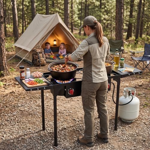 Bestfire 2 Burner Propane Camping Stove with 2 Side Shelves,Safer & Convenient Auto Ignition,150,000 BTU High Pressure,CSA-Certified, 30s Tool-Free Setup, Portable, Estufa De Gas Portatil - Image 6