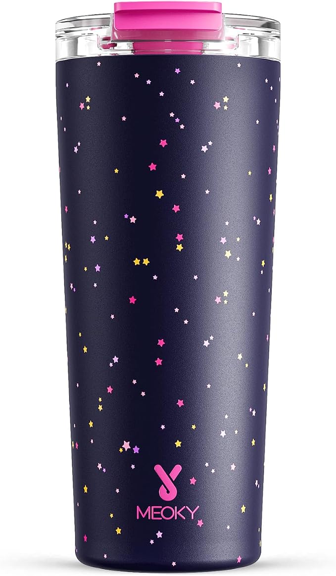 Meoky 24 oz Travel Coffee Mug with Leak-proof Lid, Stainless Steel Insulated Coffee Tumbler, Keeps Hot for 8 Hours or Cold for 24 Hours, Fits in Car Cup Holder (Plum Stardust) by MEOKY