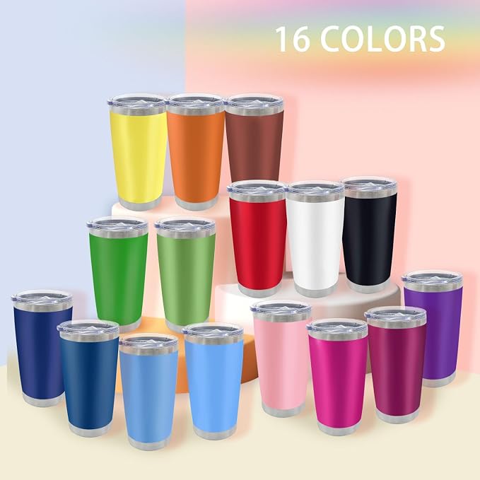 YOUKE OLA 16 Pack Insulated Coffee Tumbler - 20oz Stainless Steel Double Wall Vacuum Travel Tumbler Cup with Lid and Straw for Cold & Hot Drinks (Mixed Colors) - Image 7