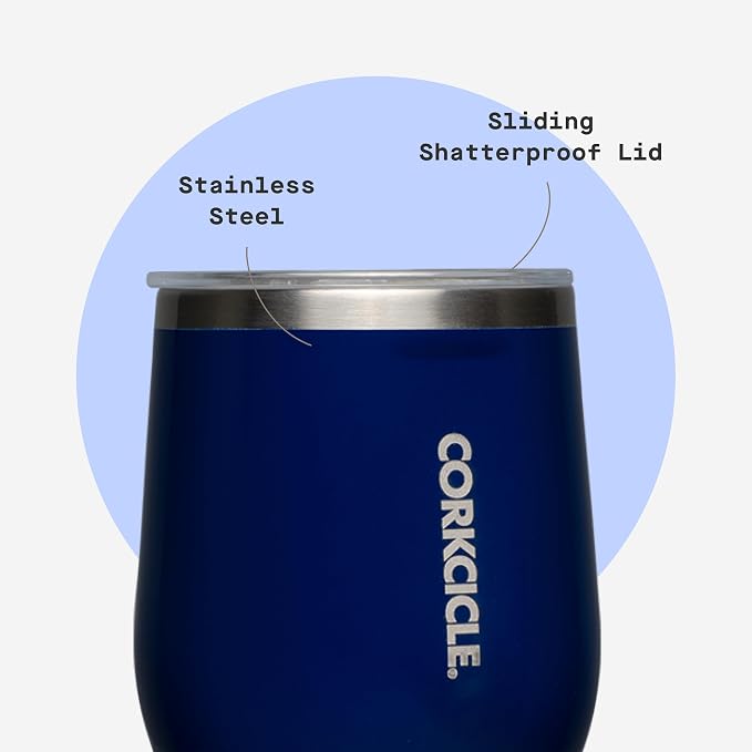 Corkcicle Stemless Wine Tumbler - Keeps Drinks Cold for 6 Hours - Triple-Insulated Stainless Steel - Non-Slip Base - Summer Drinkware Gift - Keeps Drinks Ice Cold - 12 oz - Gloss Midnight Navy - Image 5