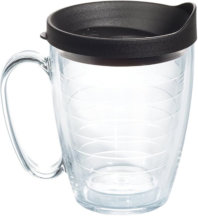 Tervis Clear & Colorful Lidded Made in USA Double Walled Insulated Tumbler Travel Cup Keeps Drinks Cold & Hot, 16oz Mug, Black Lid by TervisTumblerCompany