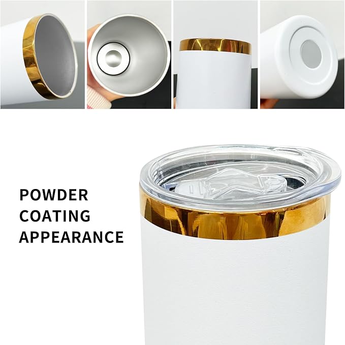 20 oz Skinny Tumblers Stainless Steel Tumbler with Lid and Straw Double Wall Vacuum Insulated Coffee Mug 20oz Powder Coated Cup for Hot and Cold Drinks(White,8 pack) - Image 3