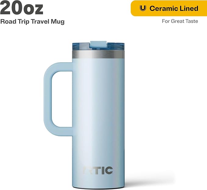 RTIC 20oz Road Trip Travel Mug with Lid and Handle, Ceramic Lined, Insulated, Stainless Steel, Metal, Double Wall Vacuum-Insulation, Portable Coffee, Tea Cup for Hot and Cold Drink, RTIC Ice Glitter - Image 2