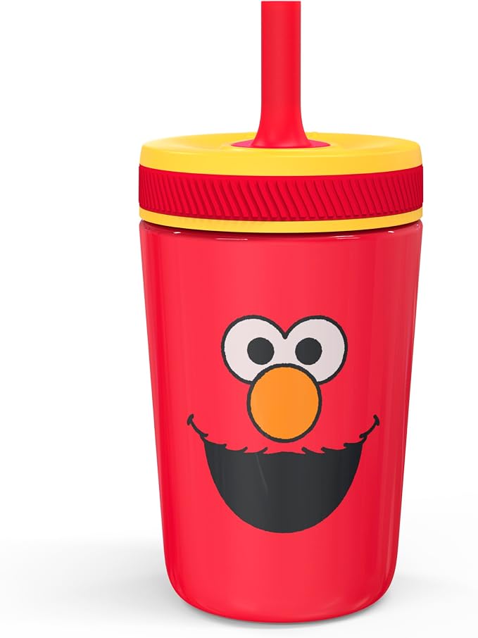 Zak Designs Sesame Street Kelso Toddler Cups For Travel or At Home, 12oz Vacuum Insulated Stainless Steel Sippy Cup With Leak-Proof Design is Perfect For Kids (Elmo) by ZakDesigns