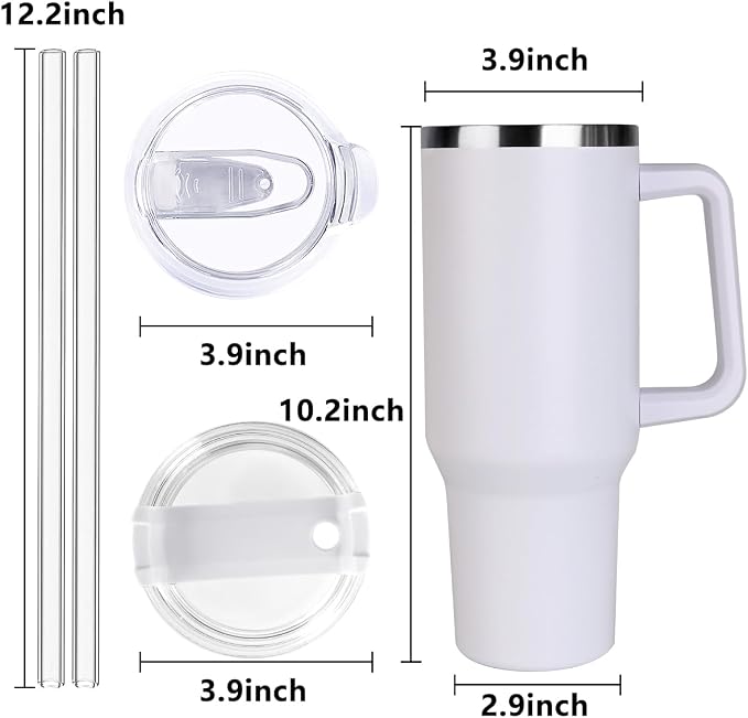 SYACOT 40 oz Tumbler with Handle and Straw Stainless Steel Insulated Tumbler Leak Proof Lid and Straw Lid Reusable Travel Mug Coffee Mug Cup Dishwasher Safe Keep Drinks Cold and Hot (Winter White) - Image 2