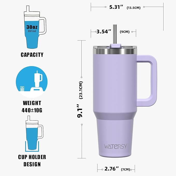 30 oz Tumbler with Handle,Tumbler with Lid and Straw,Double Wall Insulated Cup Stainless Steel Travel Mug(Cold for 34 Hours),Water Bottle for Iced Tea,Coffee,Cold Beverages(Purple) - Image 8