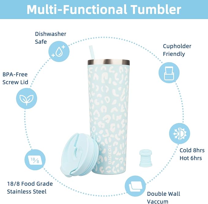 BJPKPK 30oz Tumbler With lid And Straw Stainless Steel Travel Coffee Mug Insulated Tumblers Cups,Light Blue Leopard - Image 3
