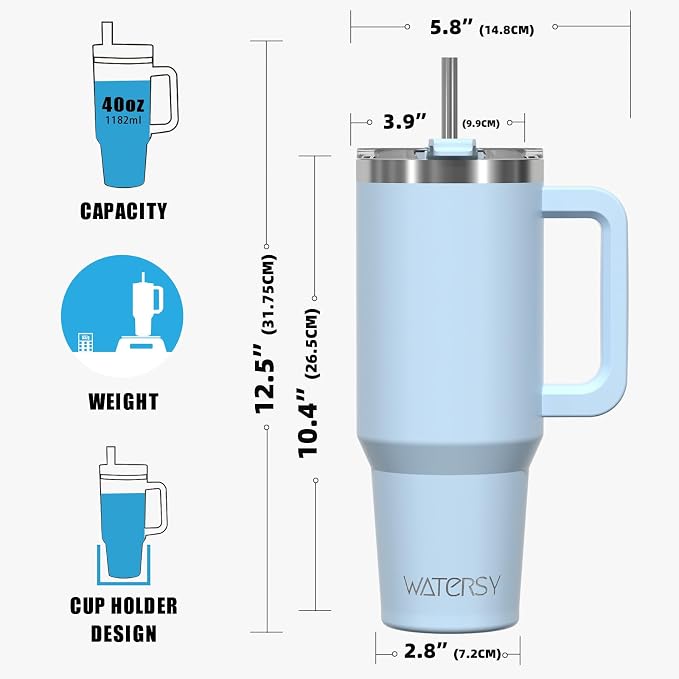 40 oz Tumbler with Handle,Tumbler with Lid and Straw,Double Wall Insulated Cup Stainless Steel Travel Mug(Cold for 34 Hours),Water Bottle for Iced Tea,Coffee,Cold Beverages(Blue) - Image 8