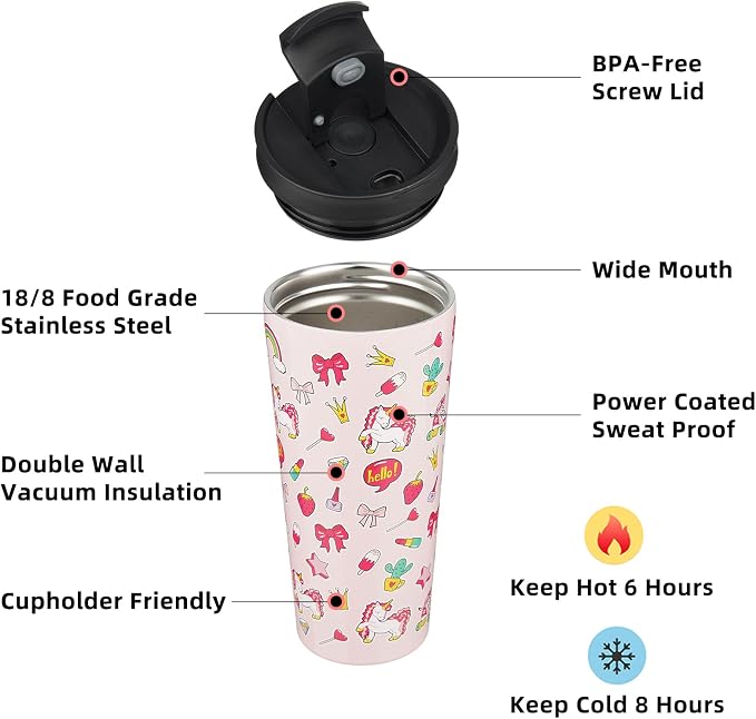 BJPKPK 22oz Insulated Tumbler With lid And Straw Stainless Steel Tumblers Travel Coffee Mug Reusable Thermal Cup,Unicorns - Image 2