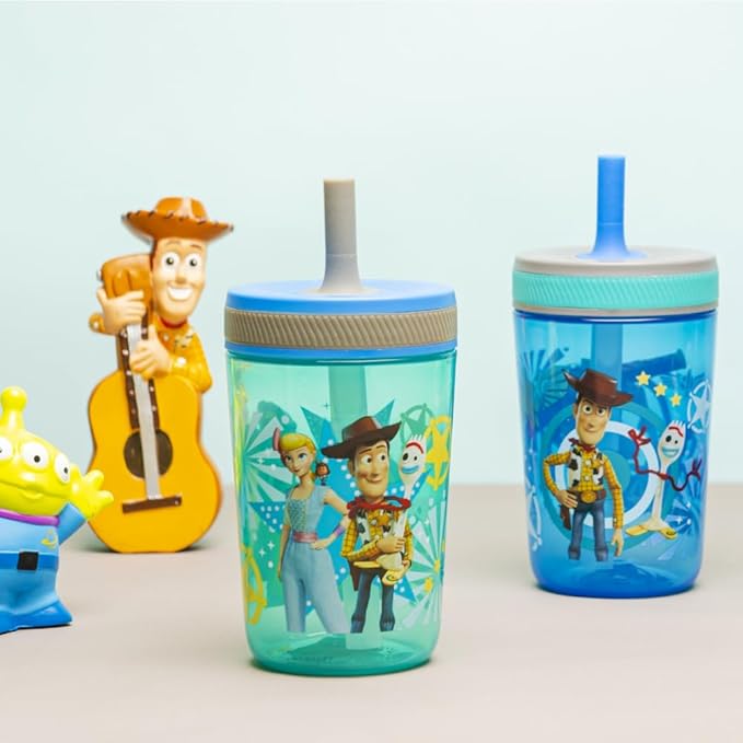 Zak Designs Kelso 15 oz Tumbler Set (Toy Story 4 - Woody & Buzz 2pc Set) Toddlers Cup Leak-Proof Screw-On Lid with Straw Made of Durable Plastic and Silicone, Perfect Bundle for Kids - Image 3