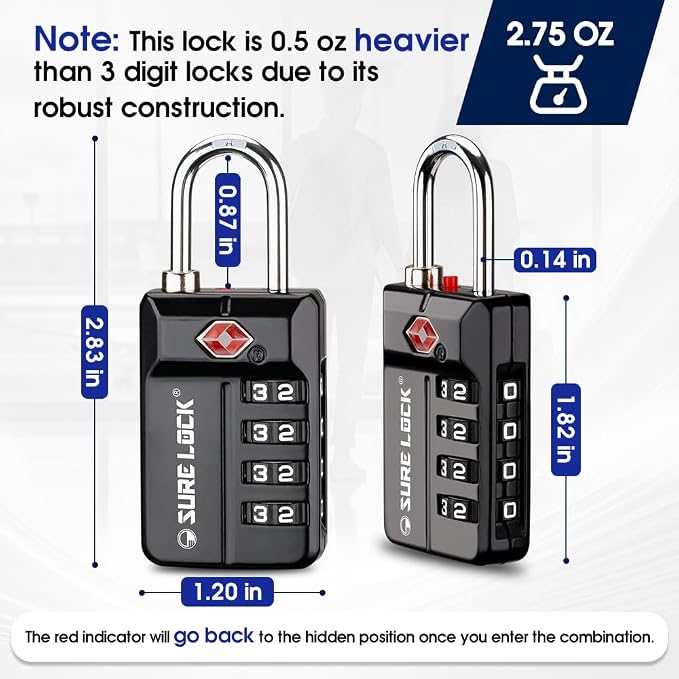 SURE LOCK TSA Approved 4-Digit Resettable Combination Luggage Locks - Image 4