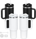4 Pack 40 Oz Tumblers with Handle Bulk, Double Wall Vacuum Insulated Stainless Steel Tumblers with Lid and Straw, 40 oz Cups with Silicone Spill Proof Stopper Set (Black-2,White-2) by Temolulu