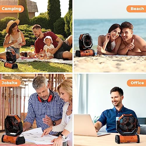 Camping Fan - 20000mAh Battery Powered Fan Rechargeable with LED Lantern - Portable Outdoor Tent Fans with Hanging Hook 4 Speeds Wind Remote Control, Black and Orange - Image 6