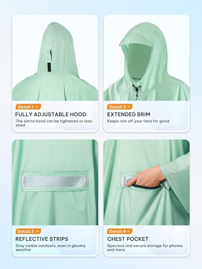 SaphiRose Extra Thick Hooded Rain Poncho Double Layer Waterproof Raincoat Jacket - Image 4