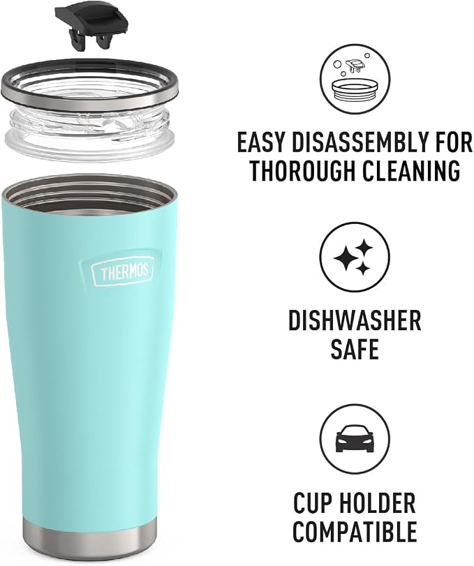 THERMOS ICON SERIES, Stainless Steel Tumbler with Slide Lock, 24 Ounce, Sea Green - Image 3