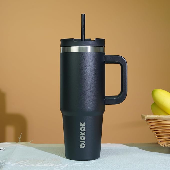 BJPKPK 40 oz Tumbler With Handle Insulated Tumblers With Lid And Straw Stainless Steel Thermal Cup,Black - Image 5
