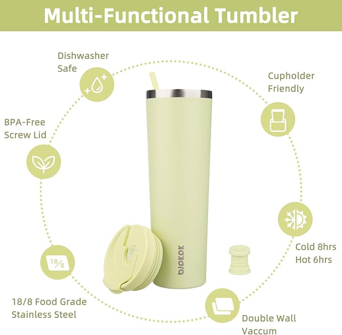 BJPKPK 34oz Insulated Tumbler With lid And Straw Stainless Steel Tumblers Travel Coffee Mug Reusable Thermal Cup,Macaron Green - Image 3