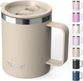 TILUCK 12 oz Insulated Coffee Mug with Lid, Double Wall Vacuum Insulated Travel Mug Cup with Handle for Hot or Cold Drinks（12oz，Matte MistyGray） by TILUCKBringsGoodLuck
