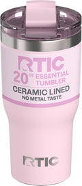RTIC 20oz Essential Tumbler with Lid, Ceramic Lined, Insulated, Stainless Steel, Metal, Double Wall Vacuum-Insulation, Travel Cup for Iced Coffee, Tea, Hot and Cold Drink, Pale Pink by RTIC